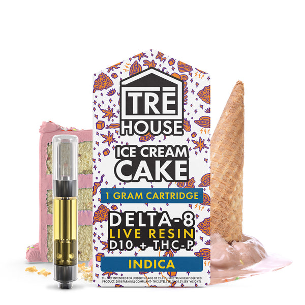 Live Resin Delta 8 Cartridge + D10 + THCP – Ice Cream Cake – Indica 1g Trehouse